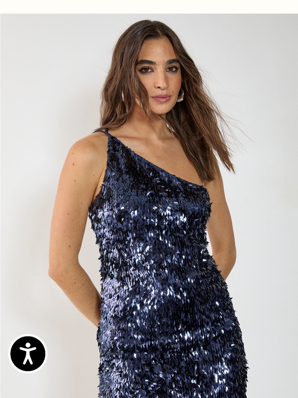 Nasty Gal Navy One-Shoulder Sequin Dress